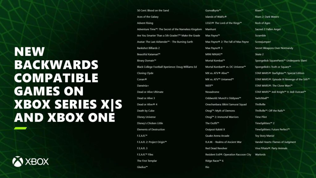 Xbox backward compatibility list