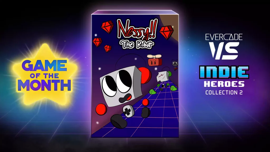 Nessy the Robot key art and Evercade VS and Indie Heroes Collection 2 logos.