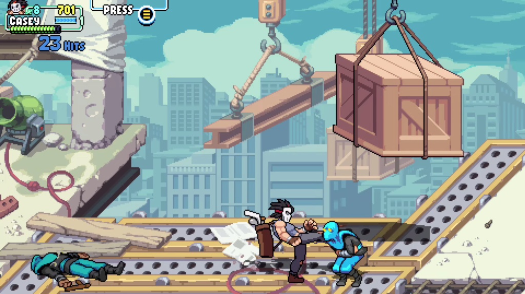Casey Jones kicking Foot Soldier in TMNT: Shredder's Revenge.