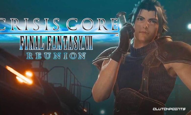Crisis Core: Final Fantasy VII Reunion logo with Zack Fair on the right